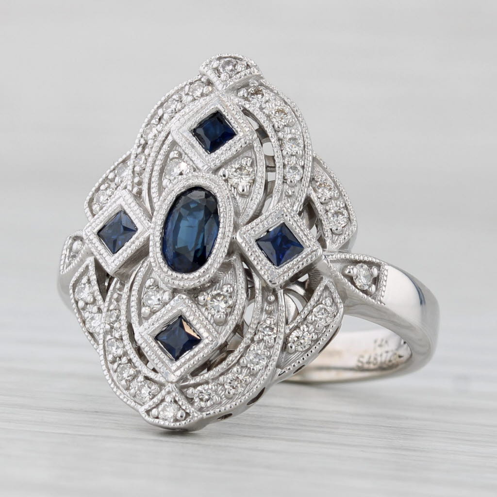 Light Gray Gabriel & Co 0.76ctw Blue Sapphire Diamond Ring 14k White Gold Size 7.25