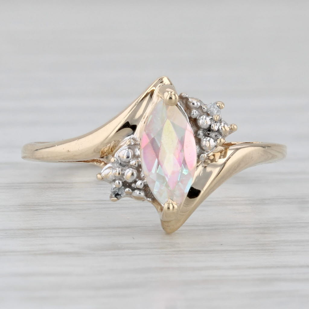 Light Gray 0.60ct Mystic Topaz Diamond Bypass Ring 14k Yellow Gold Size 7.25