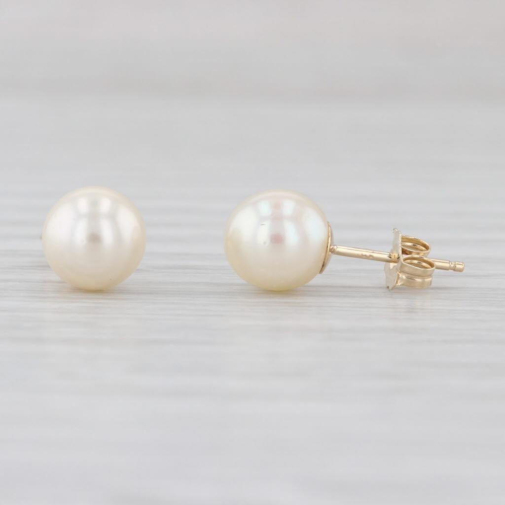 Cultured Saltwater Pearl Stud Earrings 14k Yellow Gold 7.2-7.3mm Studs