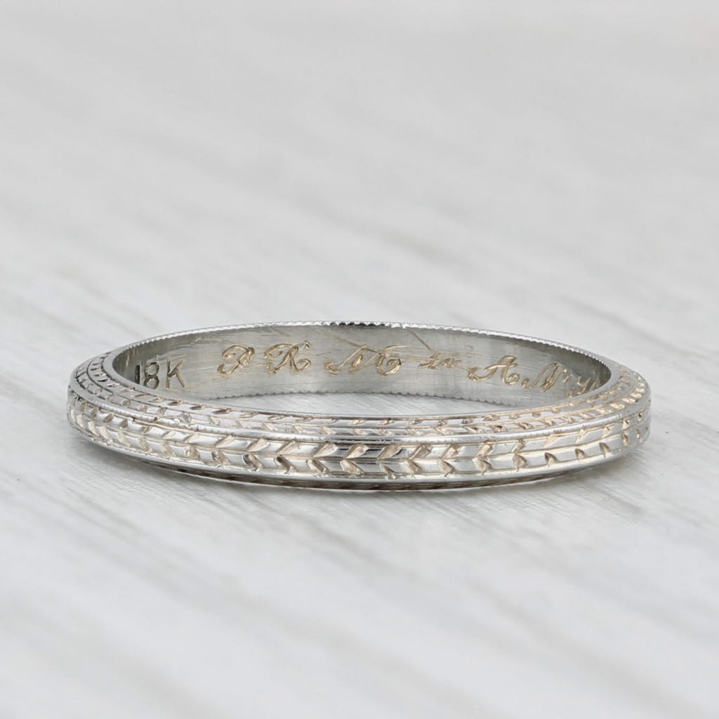 Light Gray Art Deco 1913 Antique Wheat Pattern Band 18k White Gold Size 5.5 Wedding Ring