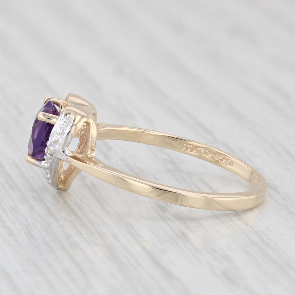 Light Gray 0.60ct Amethyst Heart Ring 10k Yellow Gold Size 6.5 Diamond Accents