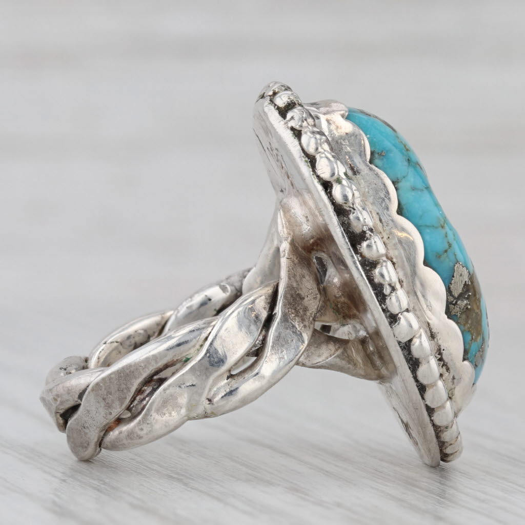 Gray Vintage Native American Turquoise Ring Sterling Silver Cabochon Statement Signed