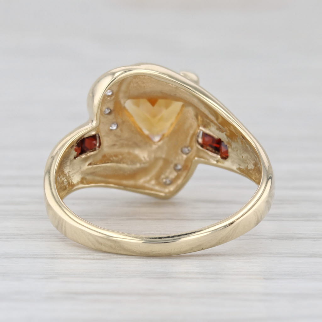 1.12ctw Citrine Garnet Diamond Bypass Ring 10k Yellow Gold Size 7.5