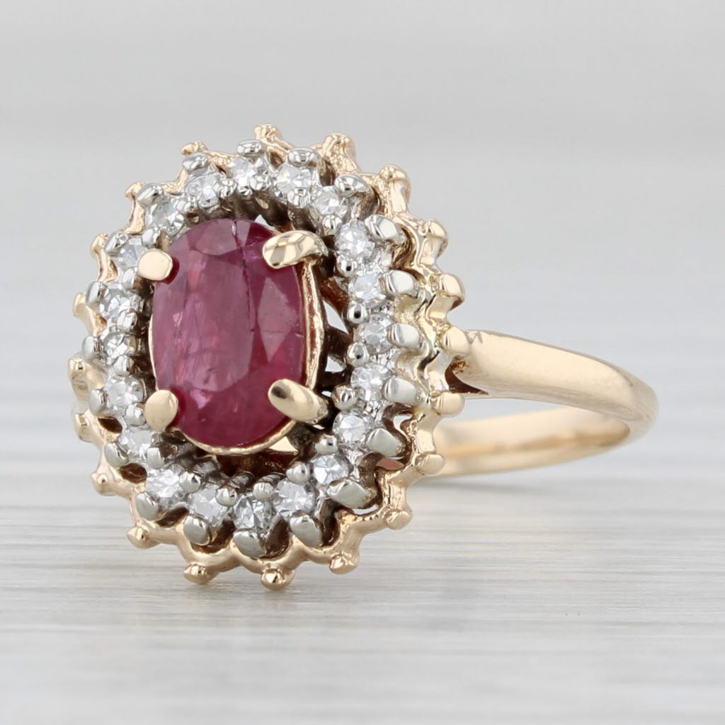 Light Gray 0.92ctw Oval Ruby Diamond Halo Ring 14k Yellow Gold Size 6