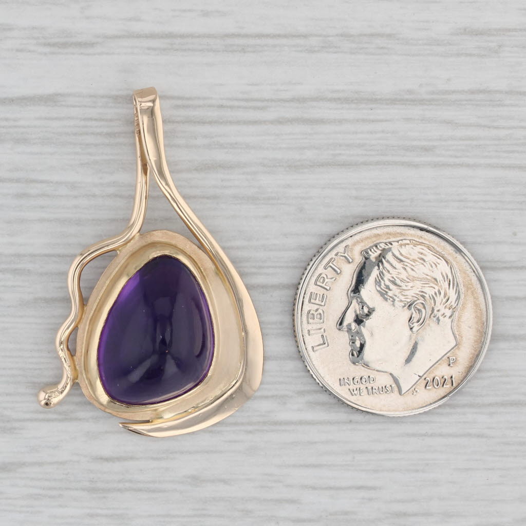 Gray Amethyst Pear Cabochon Solitaire Pendant 14k Yellow Gold