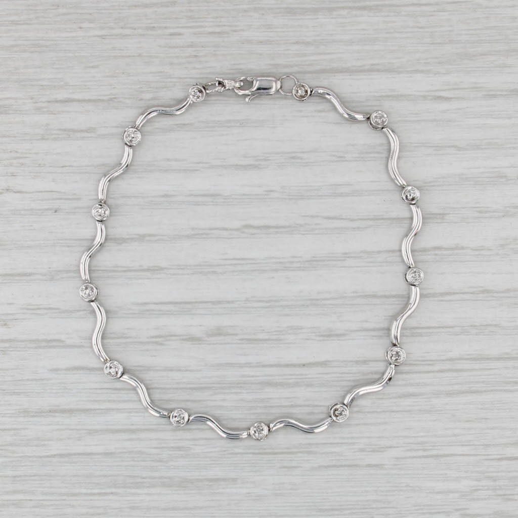 Diamond Bar Link Tennis Bracelet 10k White Gold 7.25"