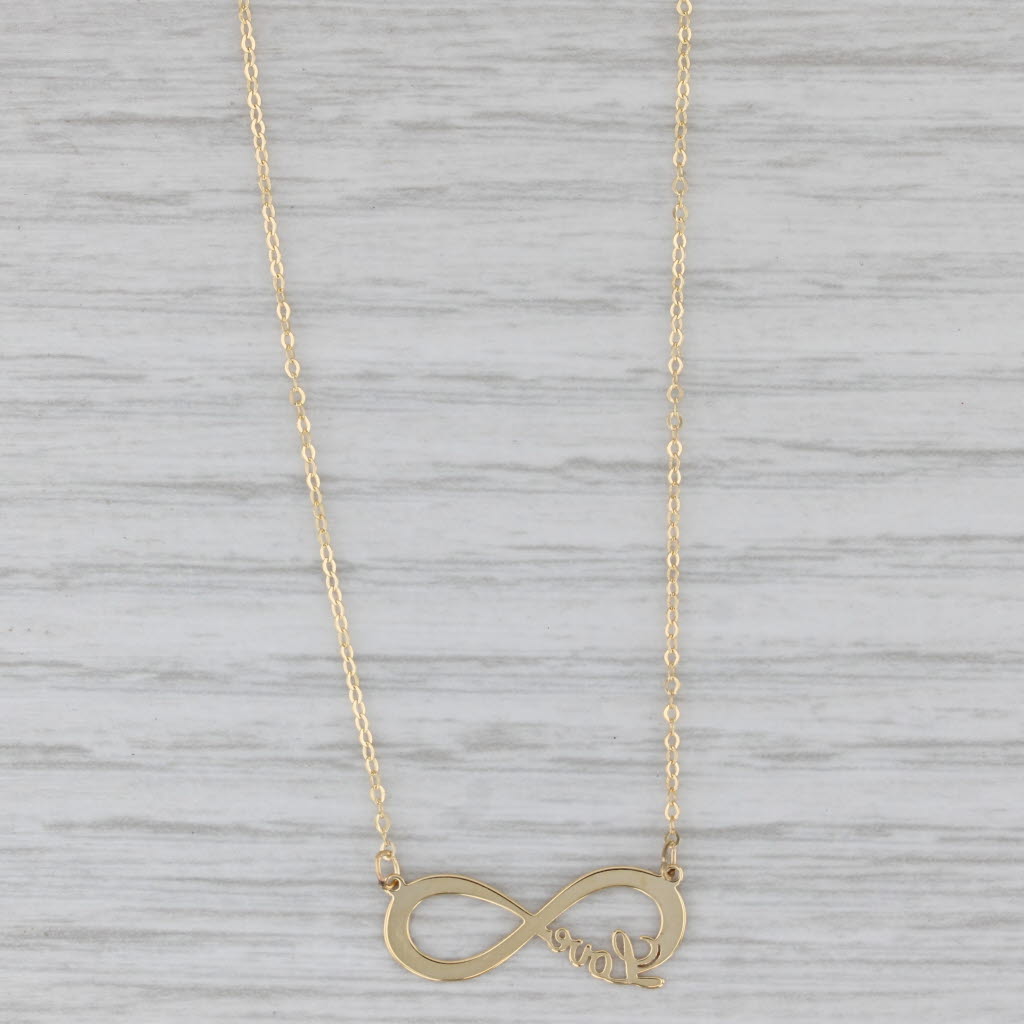 Gray New Love Infinity Knot Pendant Necklace 14k Yellow Gold 18" Cable Chain