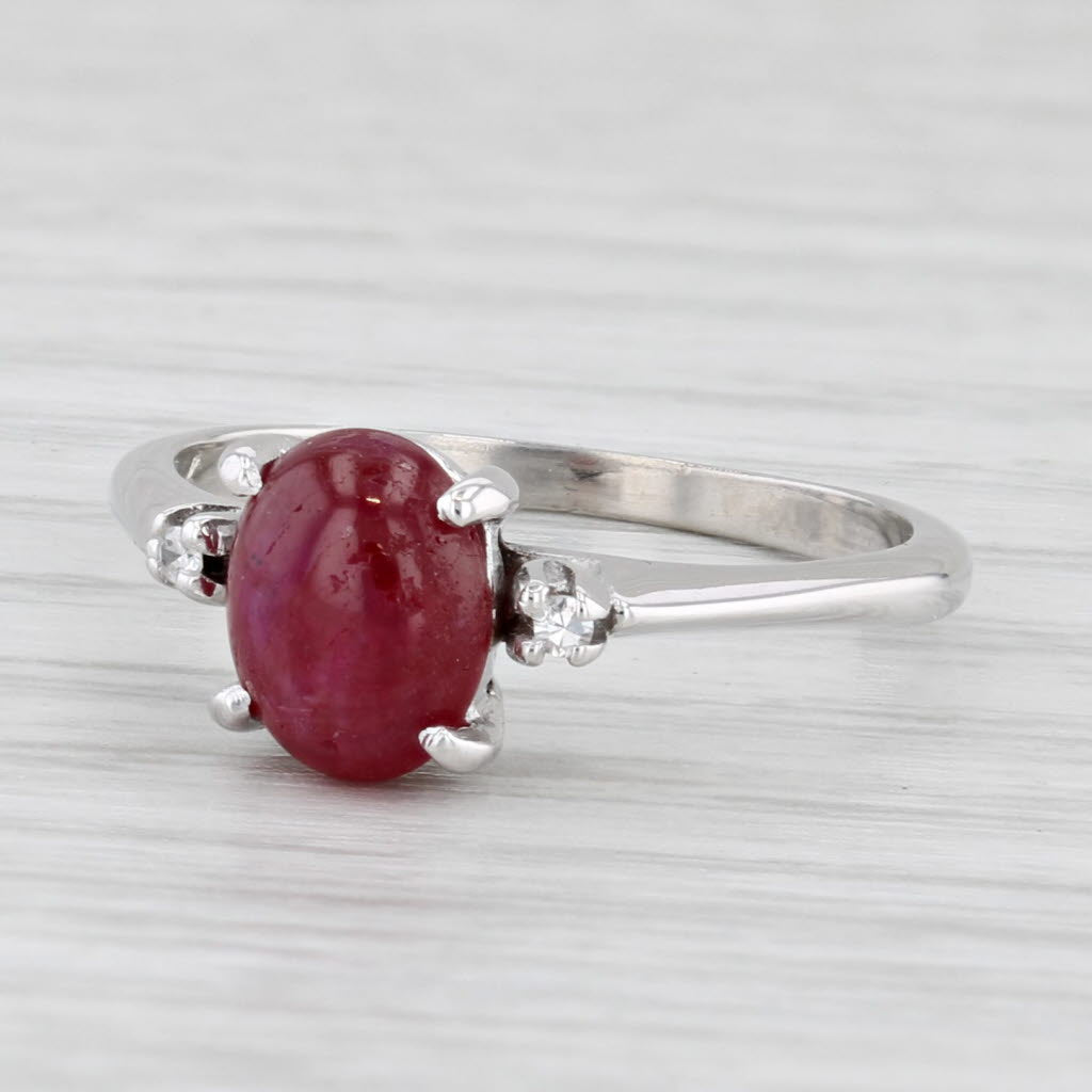 Light Gray Vintage Ruby Cabochon Diamond Ring 14k White Gold Size 6.25