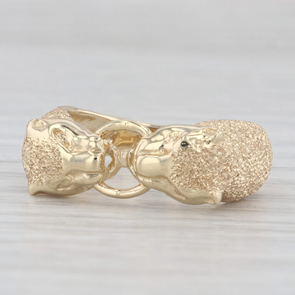 Light Gray Panthers Holding Ring Brushed 14k Yellow Gold Size 7.5