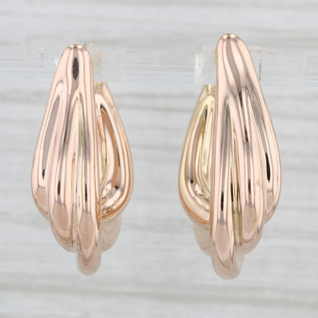 Light Gray Woven Oval Hoop Earrings 14k Rose Gold Snap Top Hoops