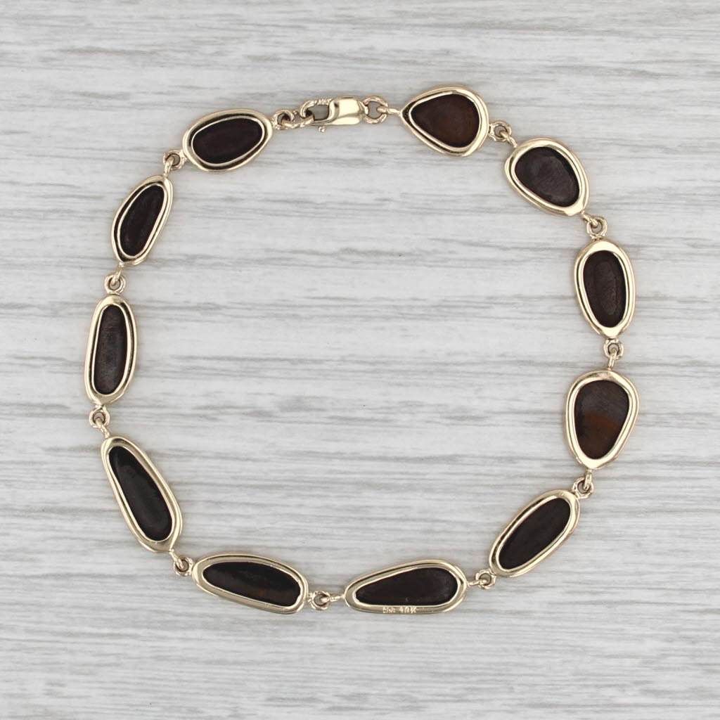 7.5" Blue Green Boulder Opal Bracelet 14k Yellow Gold