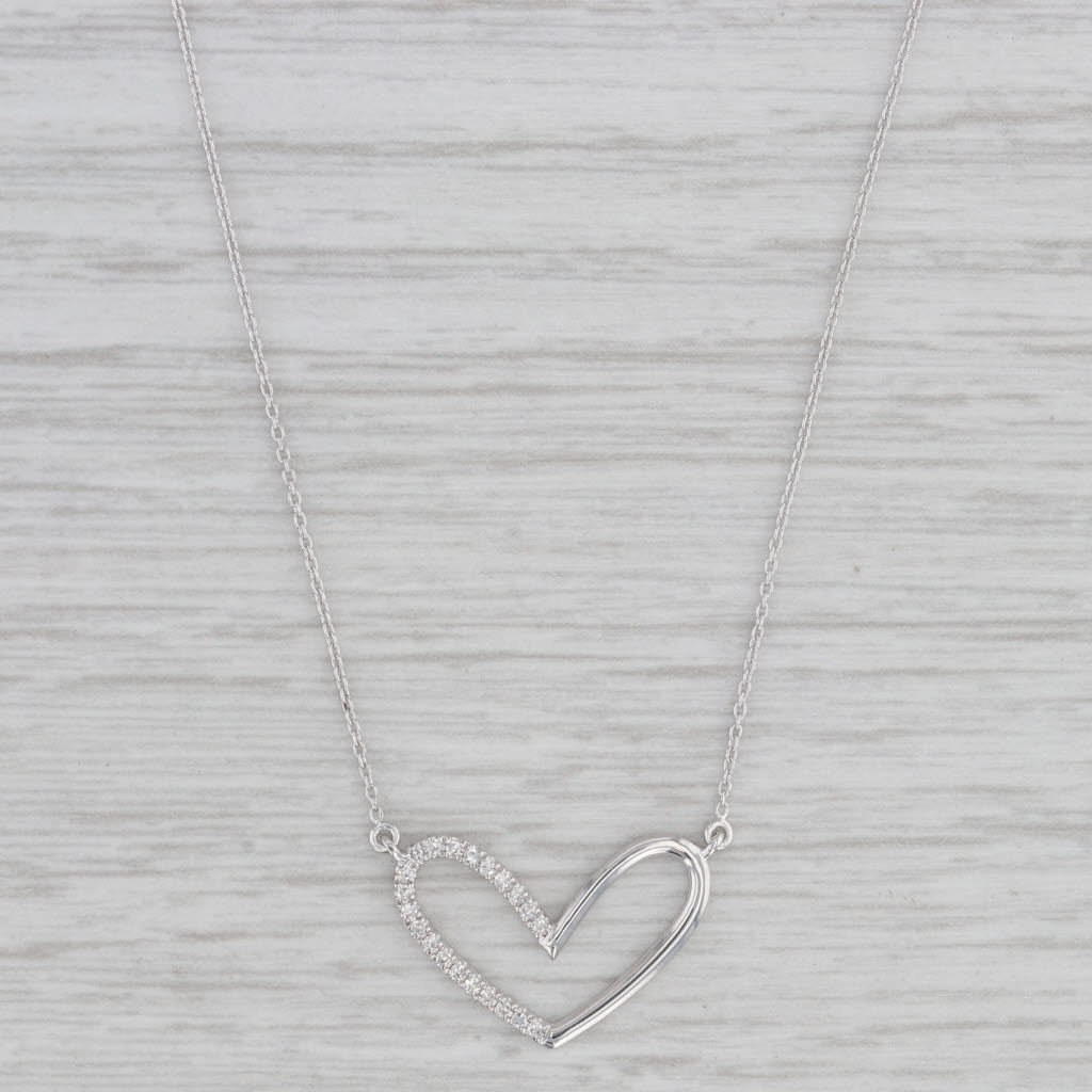 Gray New 0.10ctw Diamond Heart Pendant Necklace 10k White Gold Adjustable Cable Chain