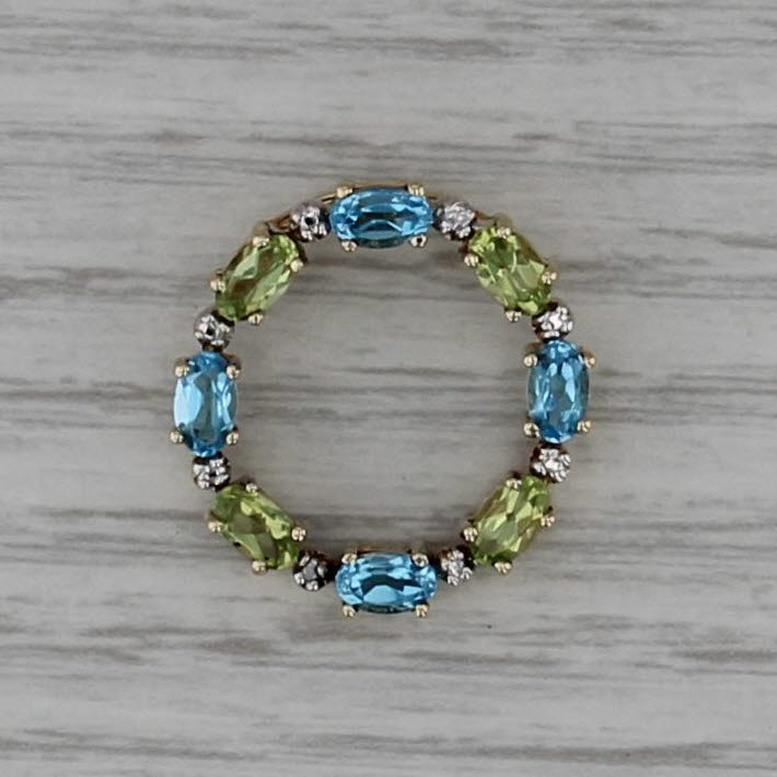 Blue Topaz Green Peridot Eternity Circle Pendant 10k White Gold Floating Drop