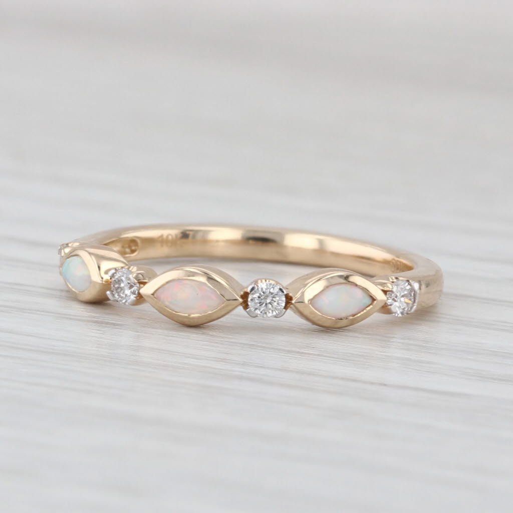 New 0.32ctw Opal Diamond Ring 10k Gold Stackable Wedding Band Size 7