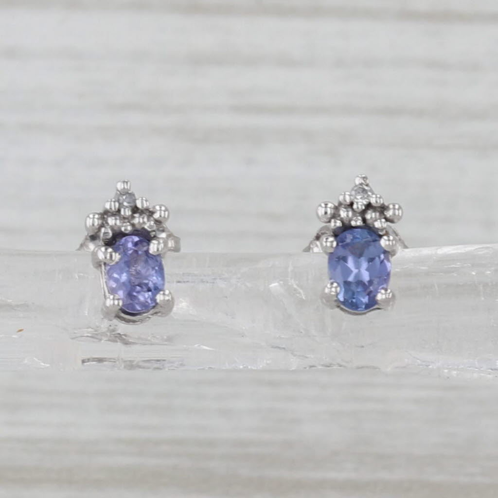 0.40ctw Oval Tanzanite Stud Earrings 10k White Gold Small Studs
