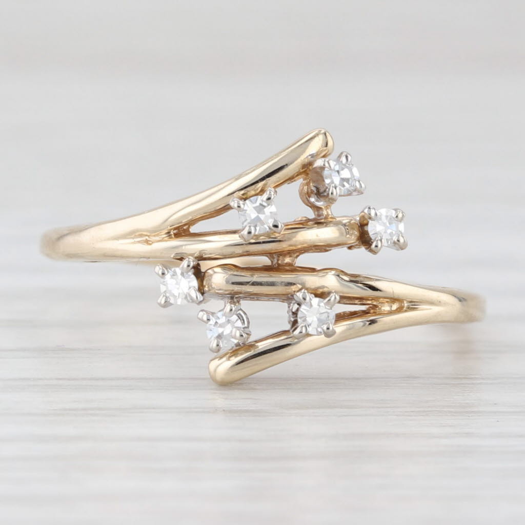 Light Gray Diamond Spray Bypass Ring 14k Yellow Gold Size 8