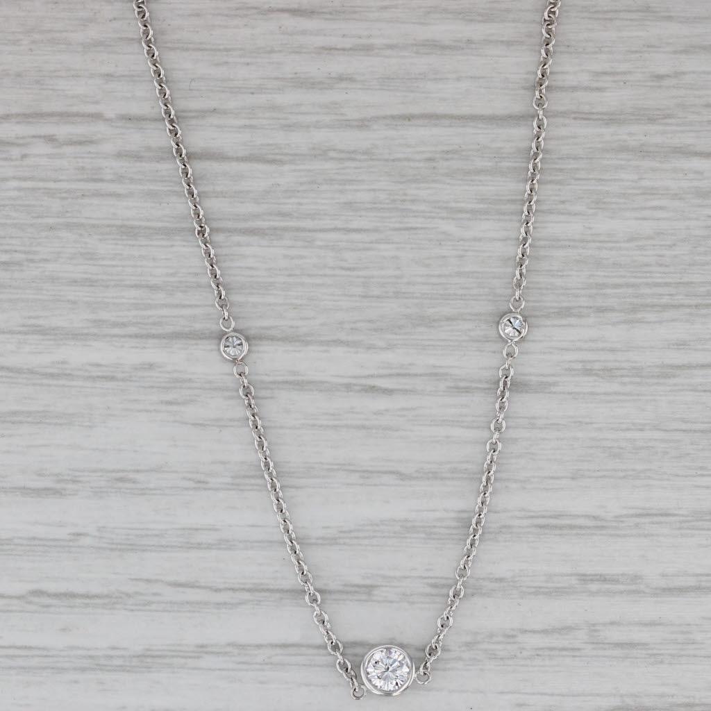 Gray 0.48ctw Diamond Station Necklace 18k White Gold Cable Chain Necklace