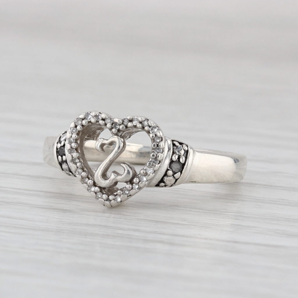 Diamond Framed Open Hearts Ring Sterling Silver Size 5