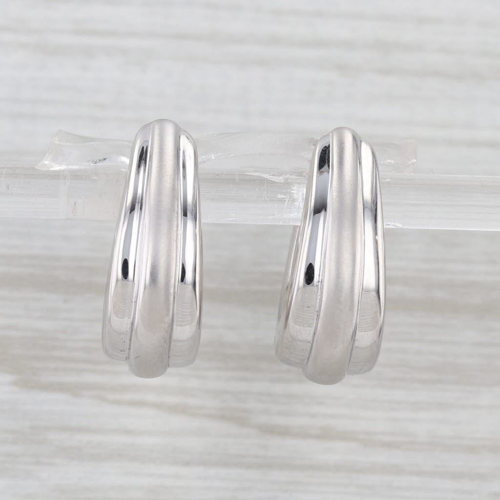 Oval Beveled Hoop Earrings 14k White Gold Snap Top Hoops