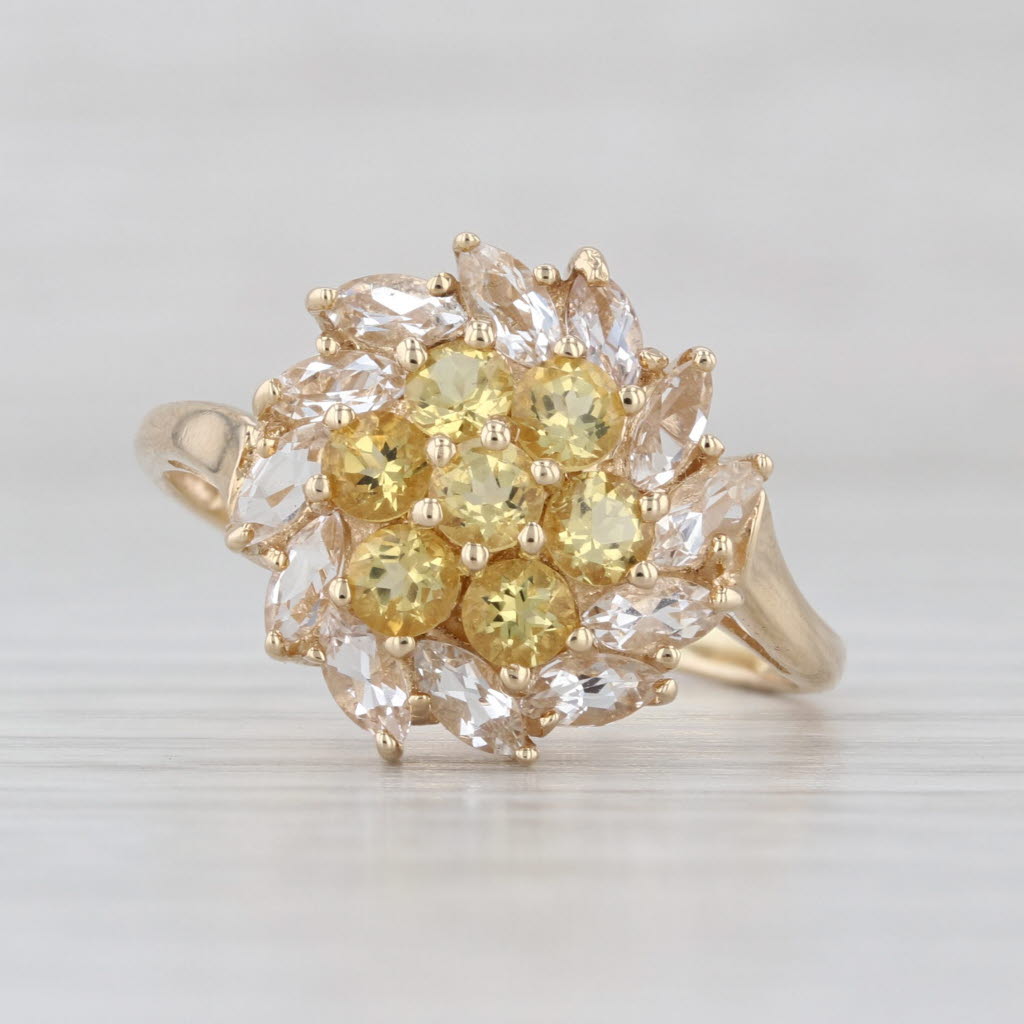 2.18ctw Citrine White Sapphire Flower Cluster Ring 14k Yellow Gold Size 9