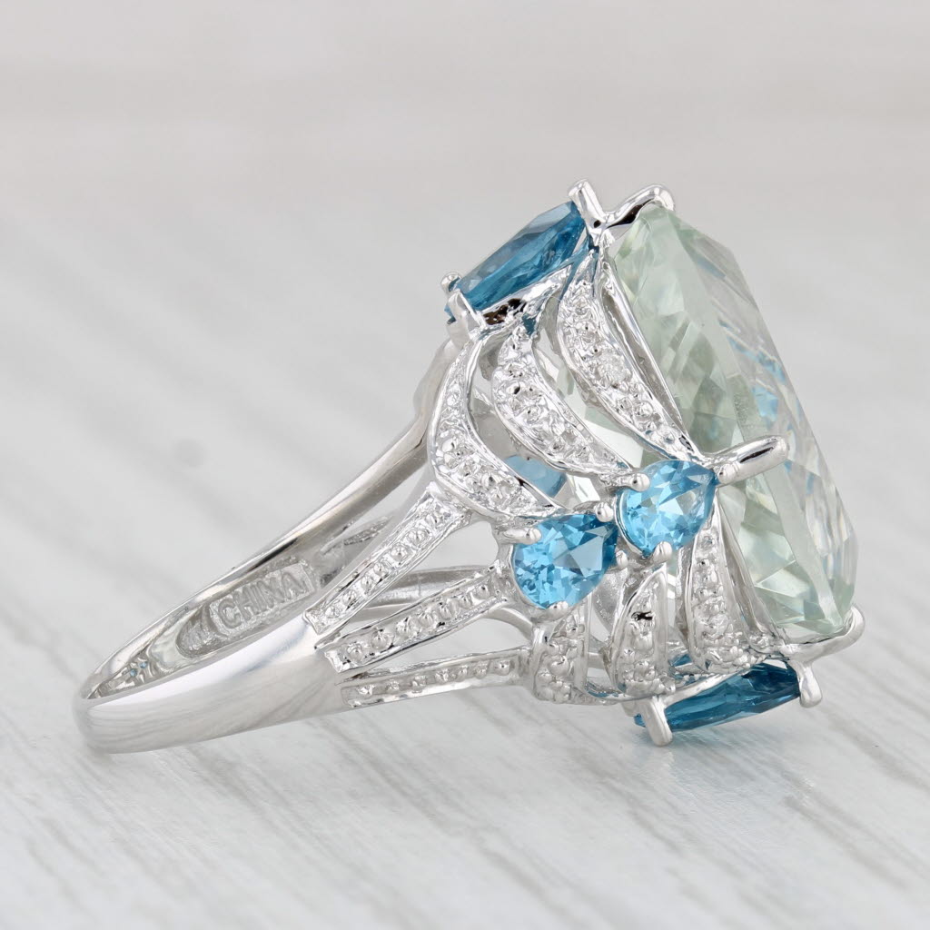 Light Gray 10.60ctw Green Amethyst Prasiolite Blue Topaz 14k White Gold Size 6 Cocktail