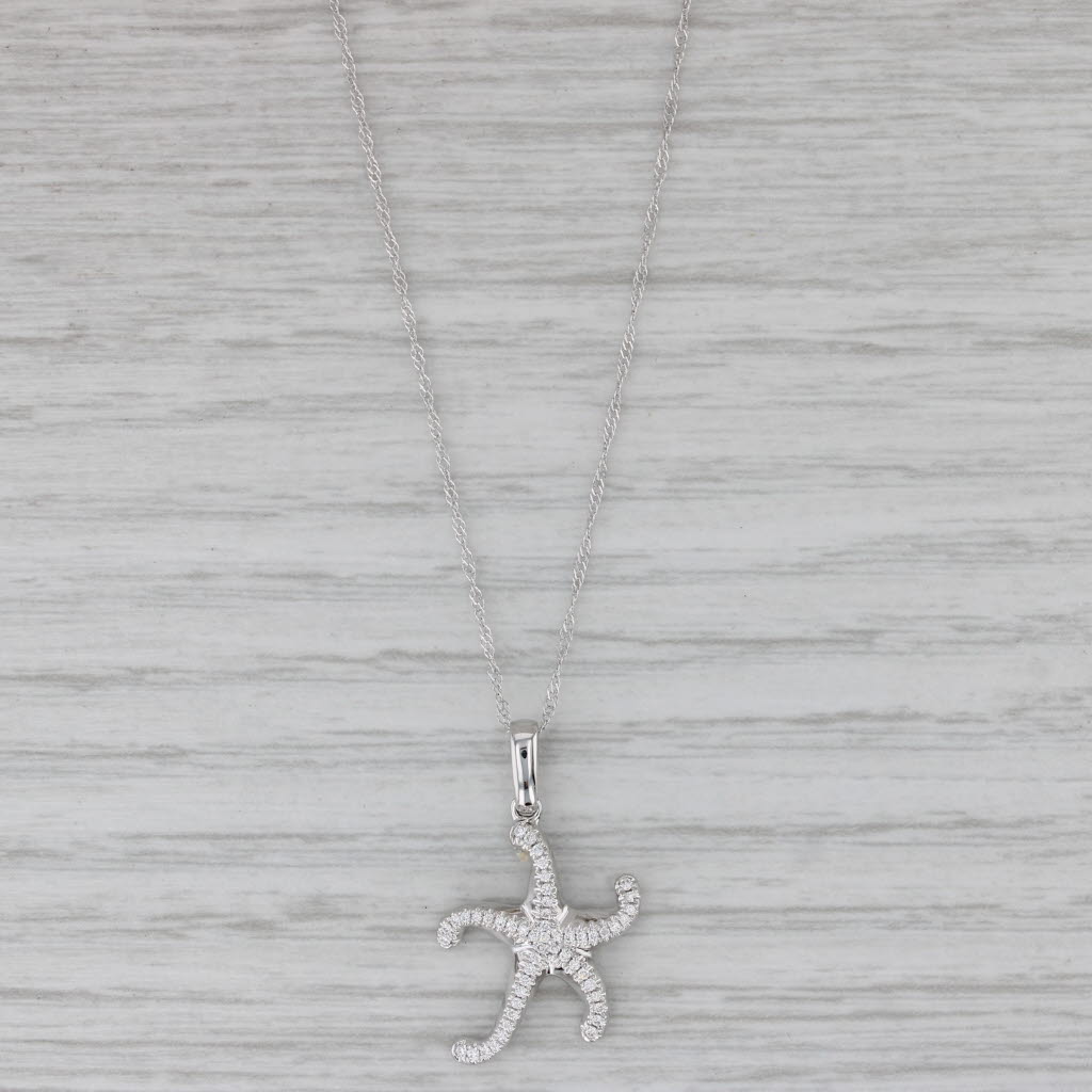 Gray New 0.12ctw Diamond Starfish Pendant Necklace 14k White Gold 18" Singapore Chain
