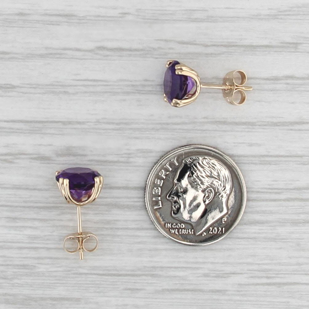 3.50ctw Amethyst Round Solitaire Stud Earrings 14k Yellow Gold Studs