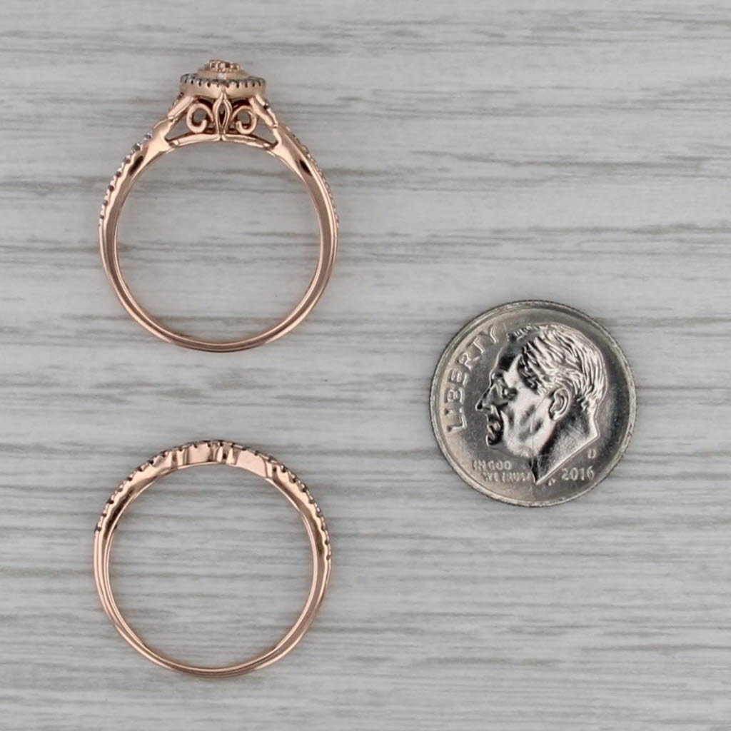 0.39ctw Diamond Halo Engagement Ring Wedding Band 10k Rose Gold Size 7 Bridal