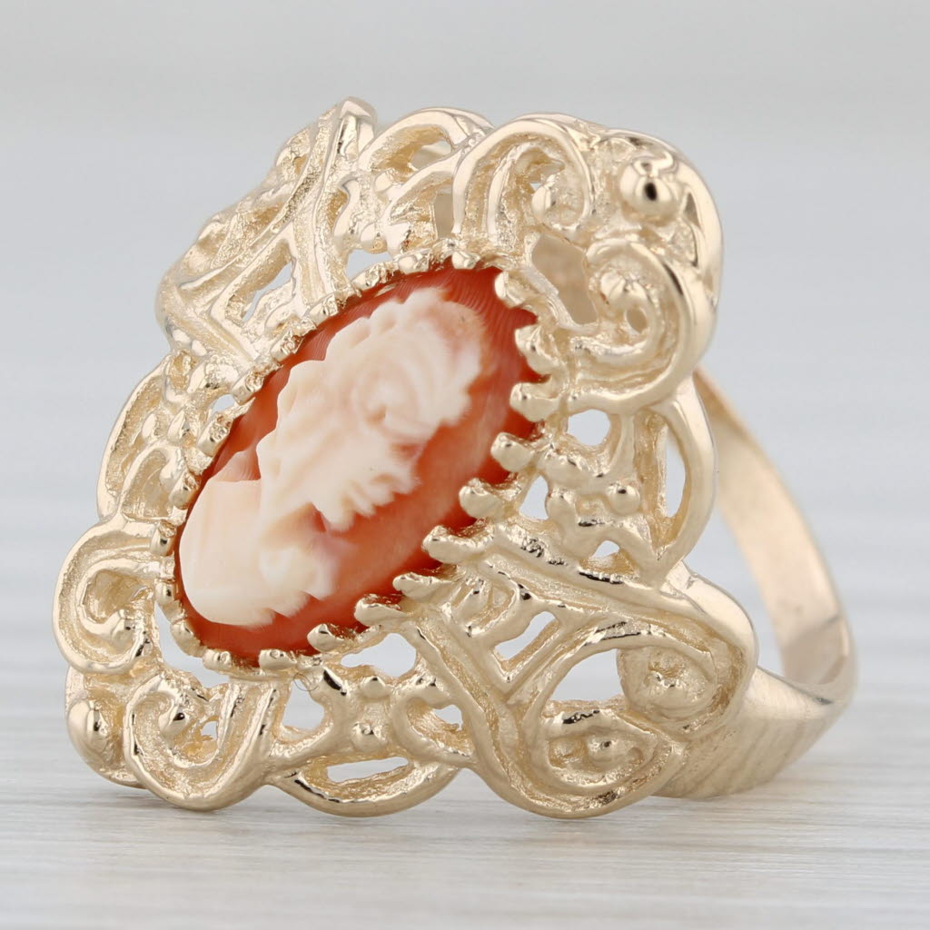 Gray Vintage Ornate Carved Shell Cameo Ring 10k Yellow Gold Size 6.5