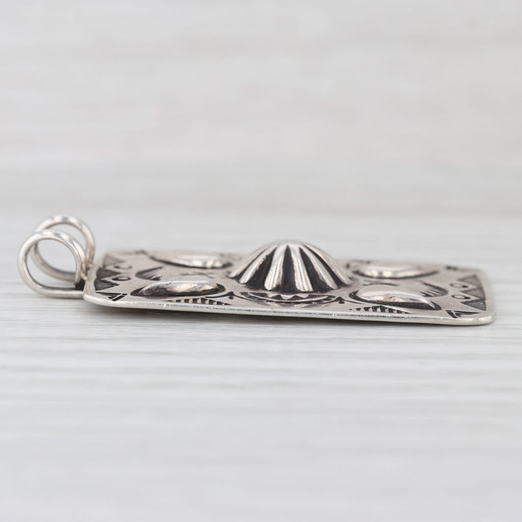 Vintage Southwestern Stamped Pattern Pendant Sterling Silver Statement