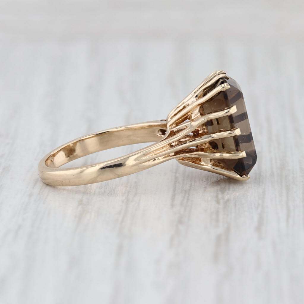 Vintage 6.25ct Smoky Quartz Solitaire Ring 14k Yellow Gold Size 6.5