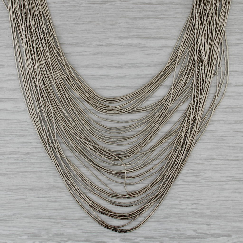 Vintage 50 Strand Liquid Silver Necklace Sterling Silver 17" Statement