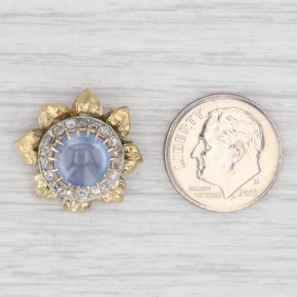 Light Gray Vintage 0.30ctw Diamond Star Sapphire Flower Pendant 18k Yellow Gold