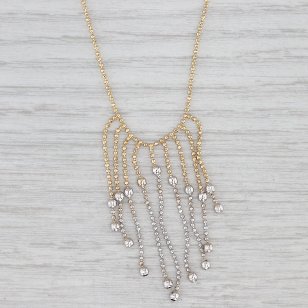 Light Gray Fringe Bead Chain Necklace 14k Yellow White Gold 17"