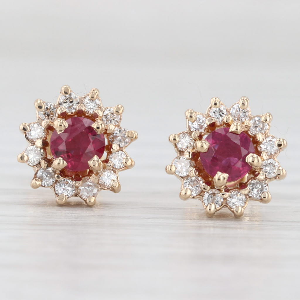 Light Gray 1.06ctw Ruby Diamond Halo Stud Earrings 14k Yellow Gold Push On Posts