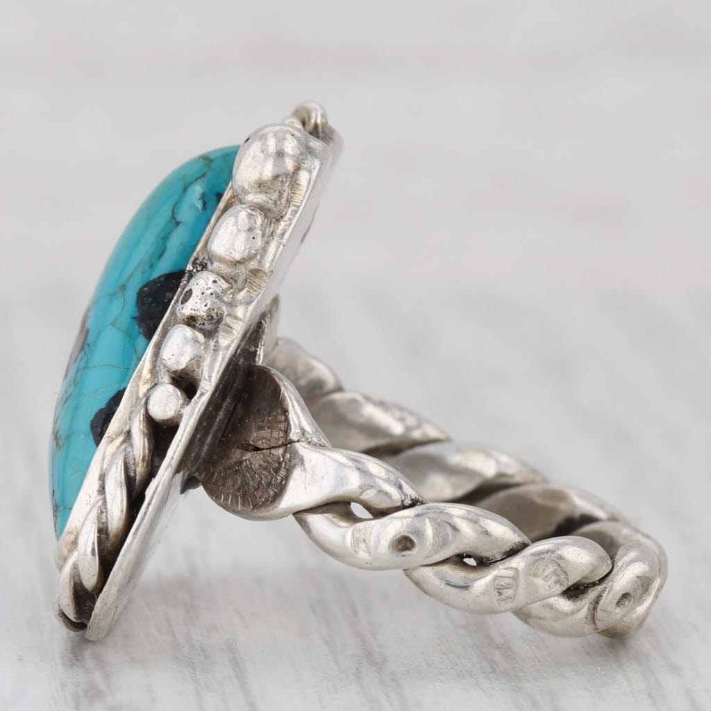 Light Gray Vintage Native American Turquoise Cabochon Ring Sterling Silver Signed Size 8