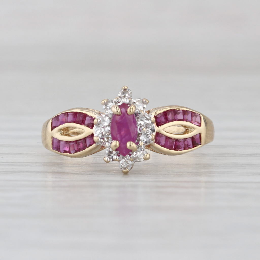 1.10ctw Marquise Ruby Diamond Halo Ring 14k Yellow Gold Size 7