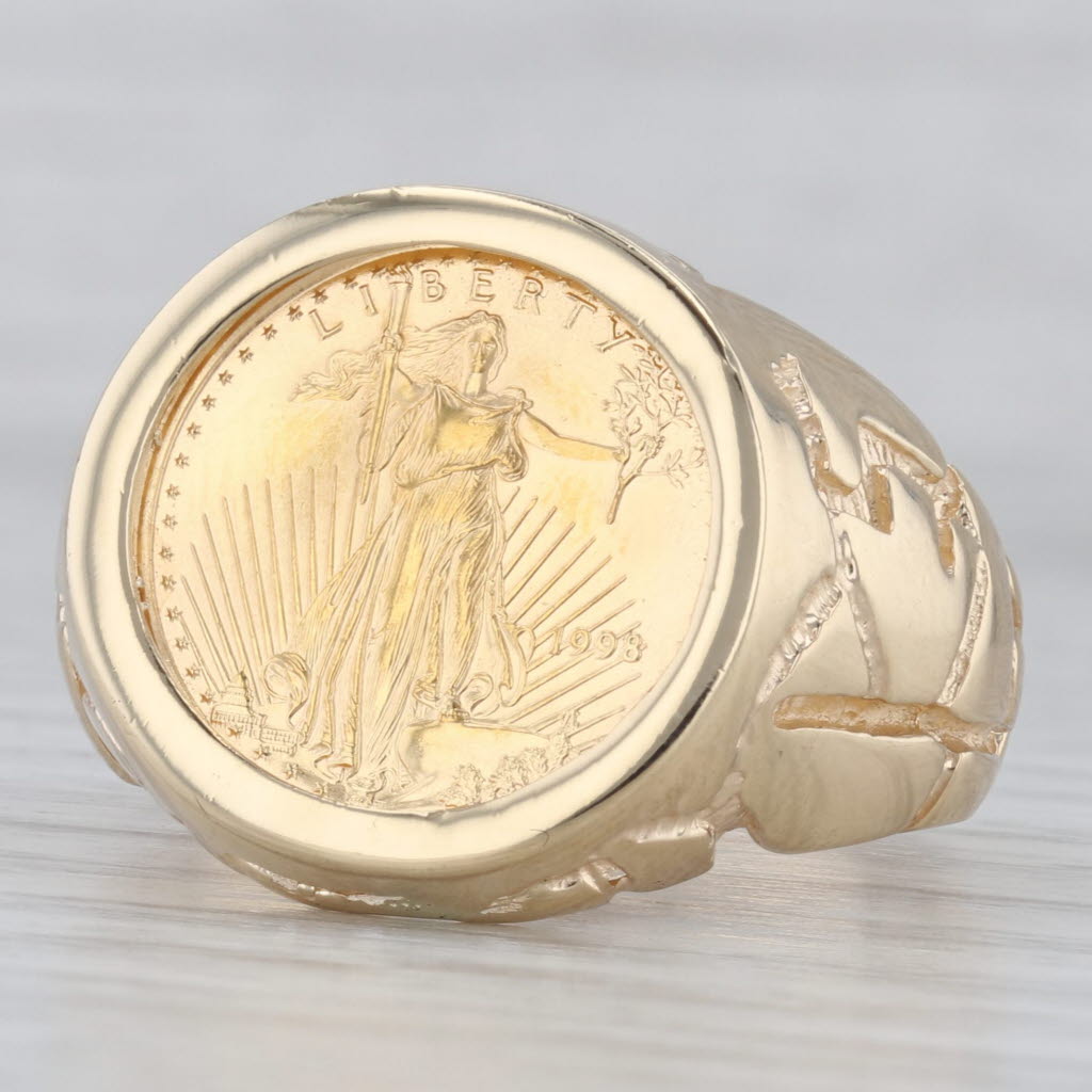 Light Gray 1998 1/10oz Gold American Eagle Coin Ring 14k 22k Yellow Gold Size 10.75