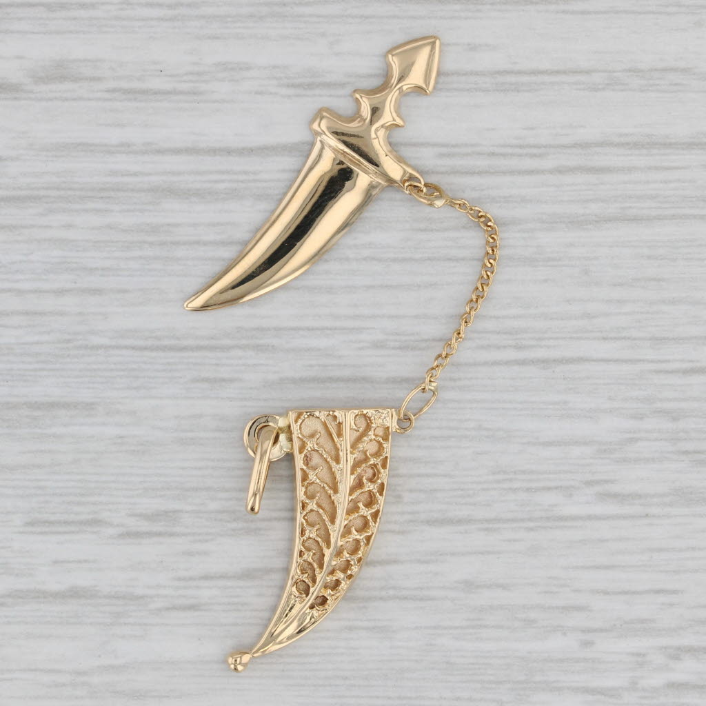 Gray Dagger in Sheaf Charm 18k Yellow Gold Pendant Opens