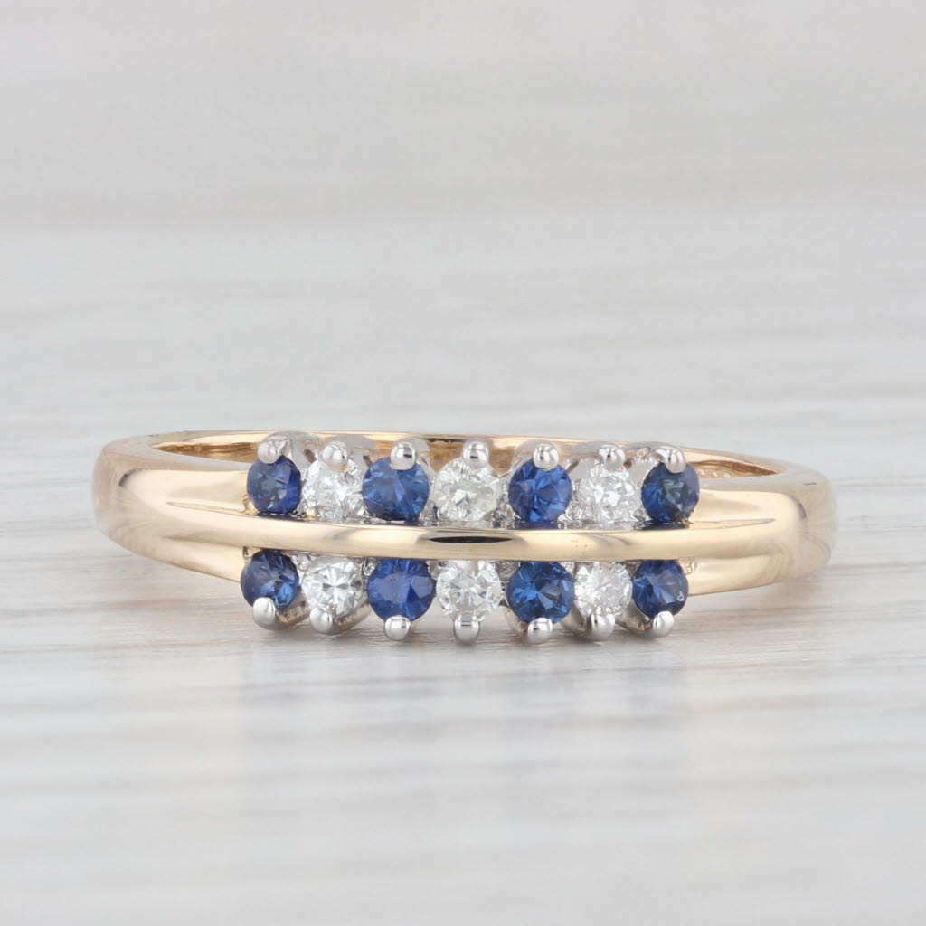 Light Gray 0.36ctw Blue Sapphire Diamond Ring 14k Yellow Gold Size 8 Stackable Wedding Band