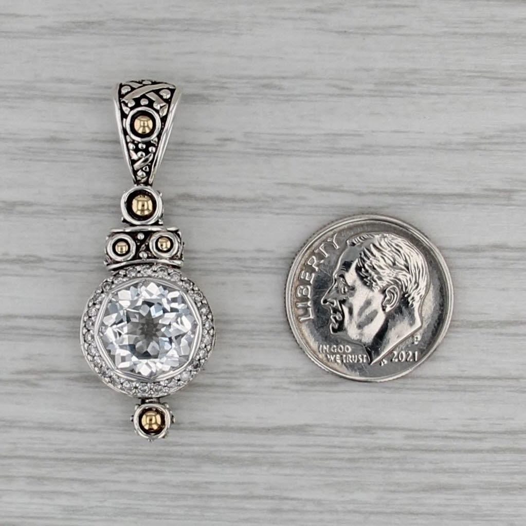 John Hardy 4.23ctw White Topaz Diamond Sterling Silver 18k Gold Drop
