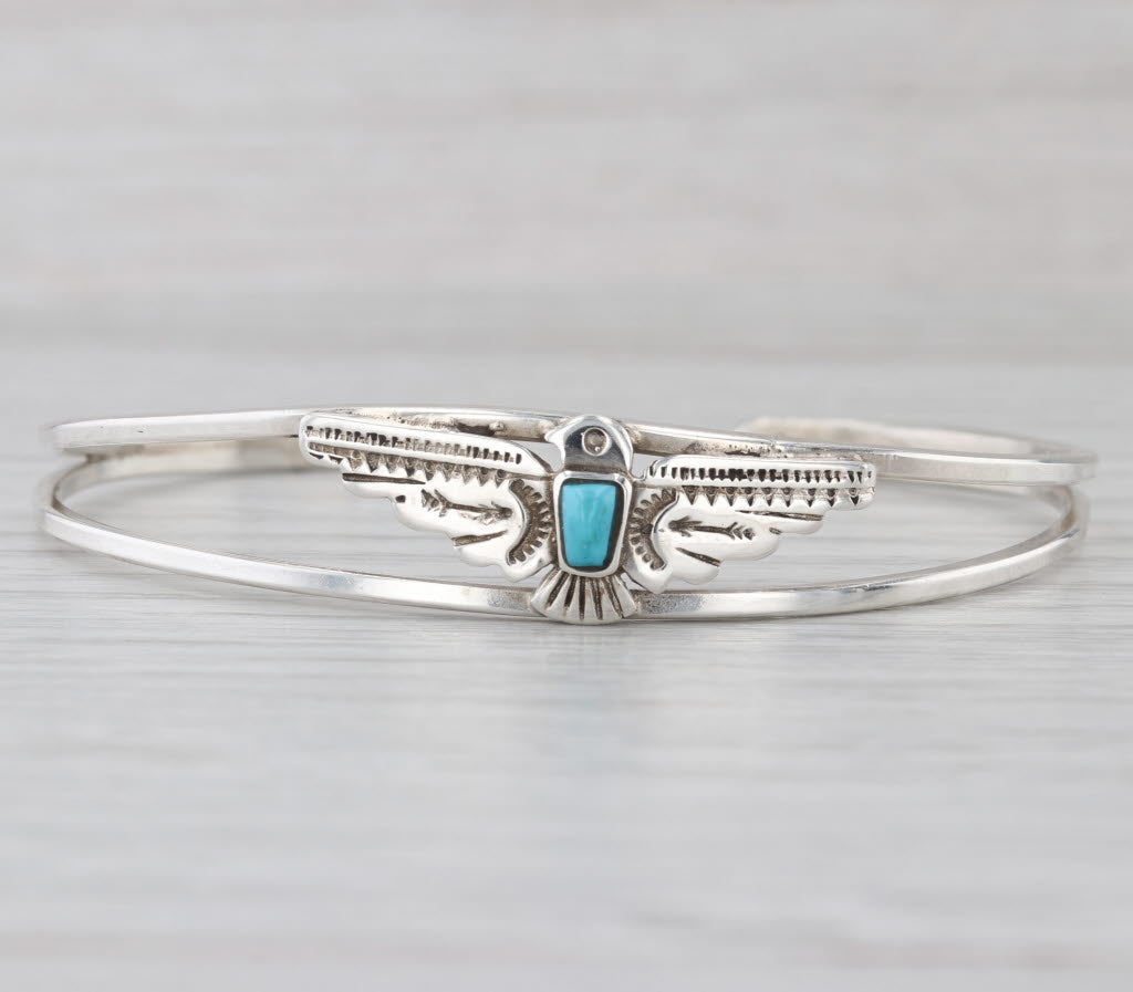 Vintage Southwestern Turquoise Eagle Cuff Bracelet Sterling Silver 6.75"