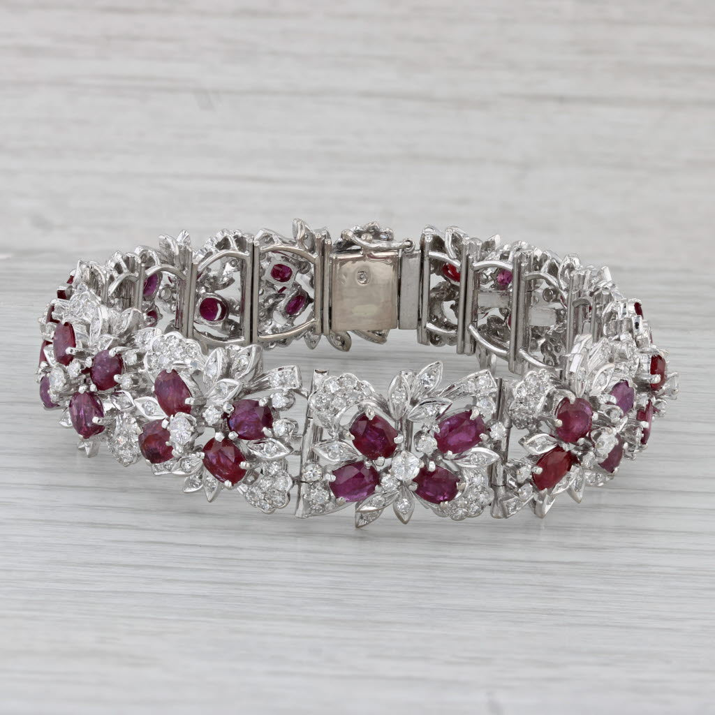 Gray 21.95ctw Ruby Diamond Flower Bracelet Gold Silver Palladium 7"