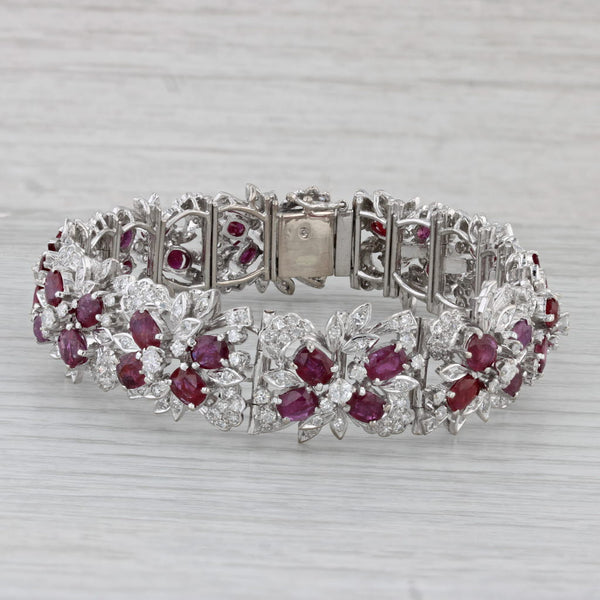 21.95ctw Ruby Diamond Flower Bracelet Gold Silver Palladium 7"