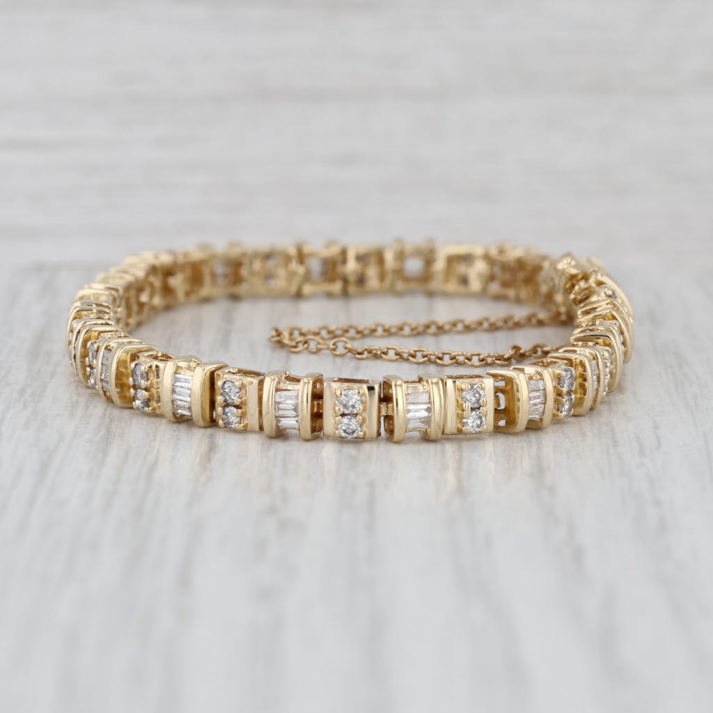 1.60ctw Diamond Tennis Bracelet 14k Yellow Gold 6.25" 4.5mm w/ Safety Chain