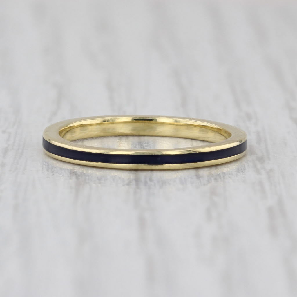 Hidalgo Purple Enamel Ring 18k Yellow Gold Stackable Band Size 6.5