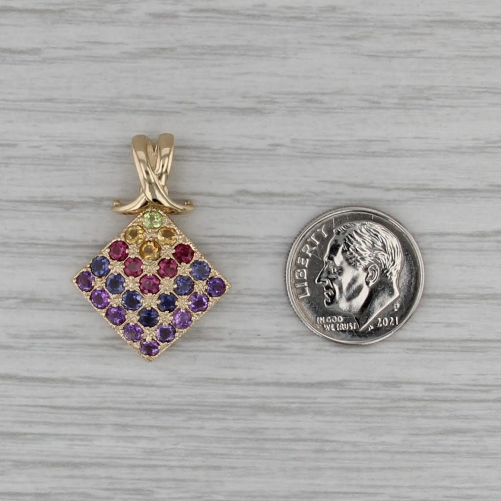 1.67ctw Gemstone Pendant 14k Yellow Gold Peridot Citrine Garnet Iolite Amethyst