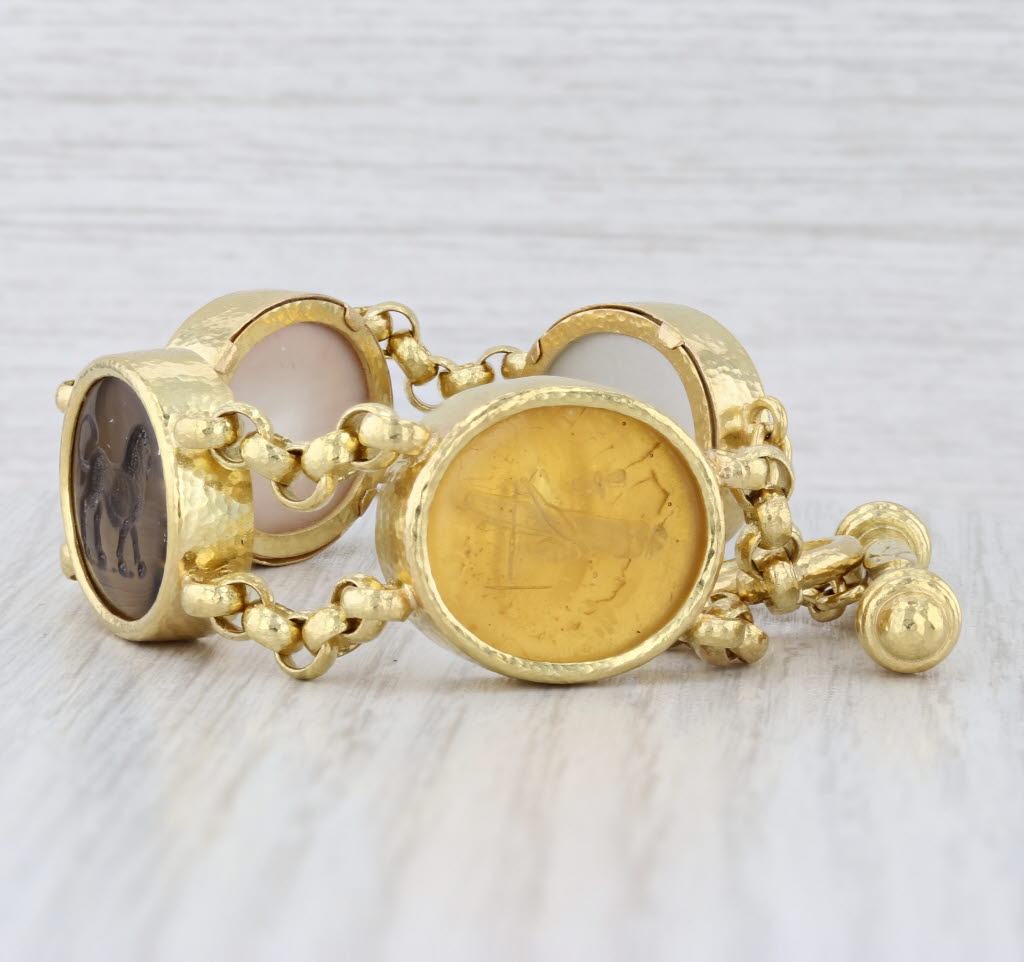 Elizabeth Locke Venetian Intaglio Bracelet 19k Gold 7.5" Glass Mother of Pearl