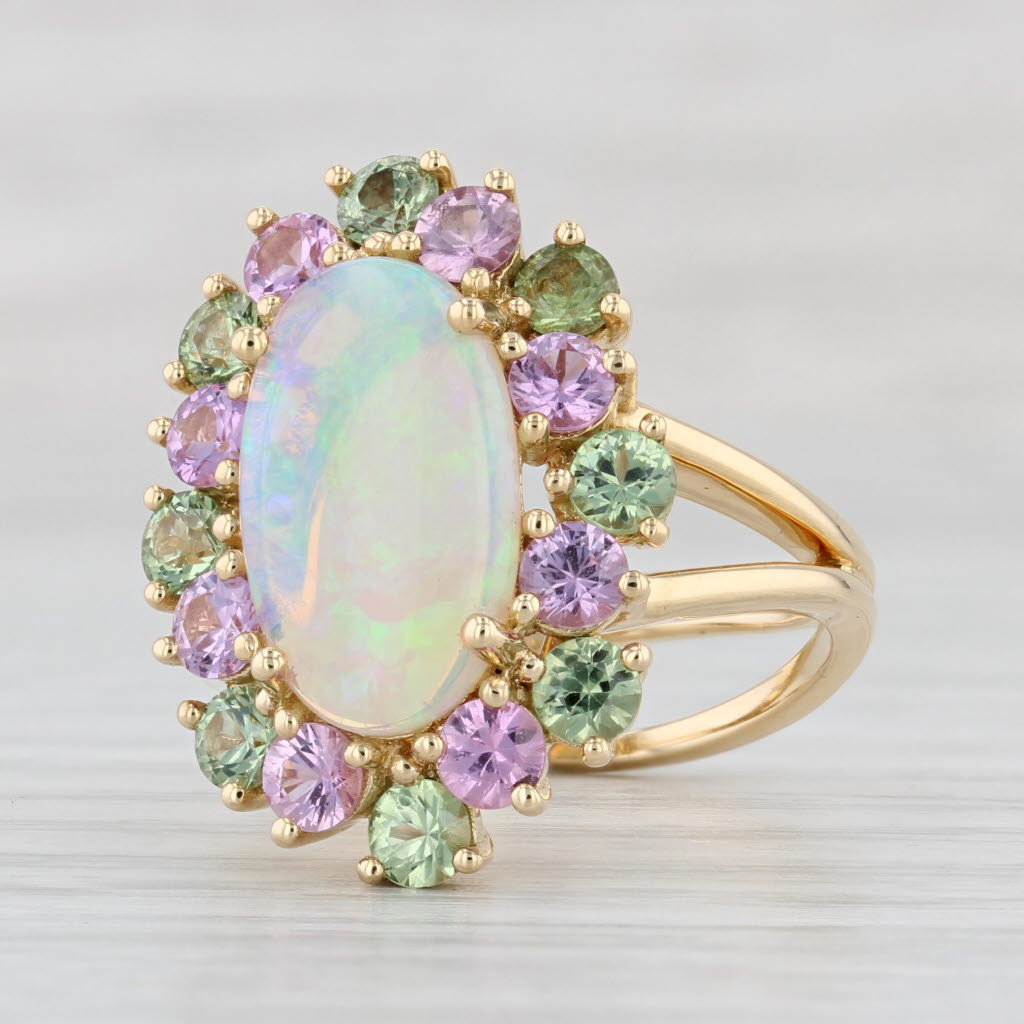 Light Gray Karin Tremonti Opal Sapphire Halo Ring 18k Yellow Gold Size 7 Cocktail