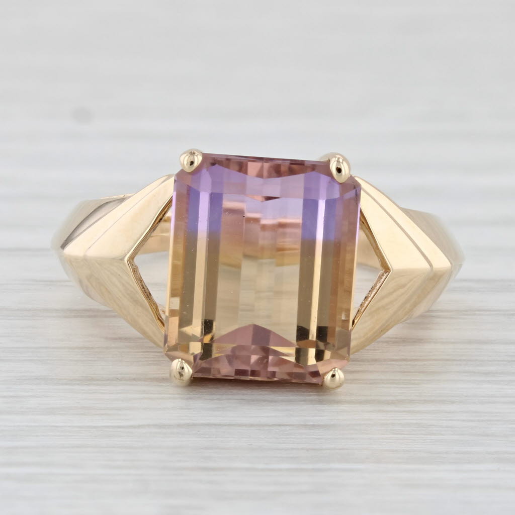 Light Gray 5.45ct Yellow Purple Ametrine Ring 10k Yellow Gold Size 7.5 Cocktail